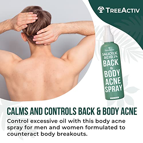 TreeActiv Salicylic Acid Back & Body Acne Spray - 2% Salicylic Acid Spray for Back Acne Solution For Women And Men - Back Acne Treatment Organic For Body That Prevents & Shrinks Body Acne - 4oz 2-pack