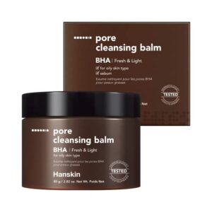 hanskin bha pore cleansing balm, gentle blackhead cleanser and makeup remover for combination and oily skin [bha/2.82 oz]