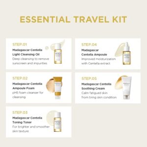 SKIN1004 Madagascar Centella Travel Kit | Toner, Ampoule, Soothing Cream, Cleansing Oil, Ampoule Foam | Basic Skincare Box | Compact Size | Soothing Calming