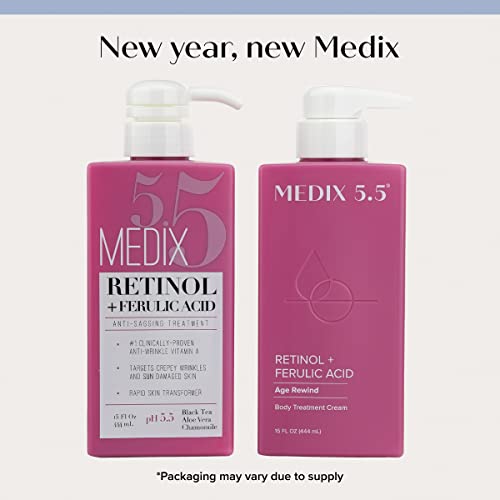 Medix 5.5 Retinol Body Lotion Firming Moisturizer & Crepey Skin Care Treatment, Anti Aging Retinol Body Cream Targets Look Of Wrinkles, Sagging Skin, Stretch Marks, & Sun Damaged Dry Skin, 15 Fl Oz