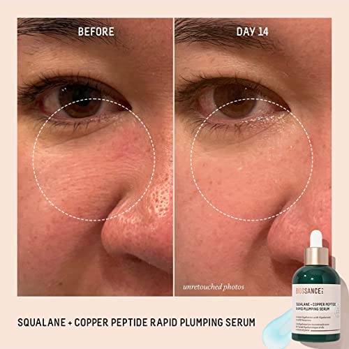 Biossance Squalane + Copper Peptide Rapid Plumping Serum. Powerfully Hydrating Face Serum that Instantly Plumps and Firms with Collagen Boosting Copper Peptides (1.69 fl oz)