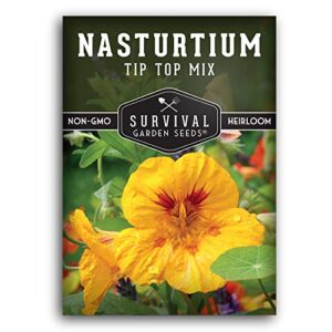 survival garden seeds – tip top mix nasturtium seed for planting – pack with instructions to plant and grow edible flowers & companion plants in your home vegetable garden – non-gmo heirloom variety