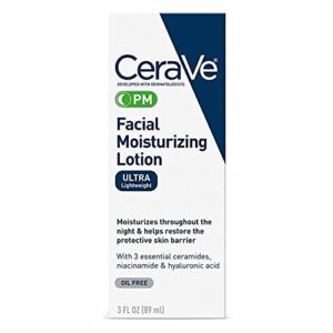 pm facial moisturizing lotion | night cream with hyaluronic acid and niacinamide | ultra-lightweight, oil-free moisturizer for face | 3 ounce – new 2021, 1 pack