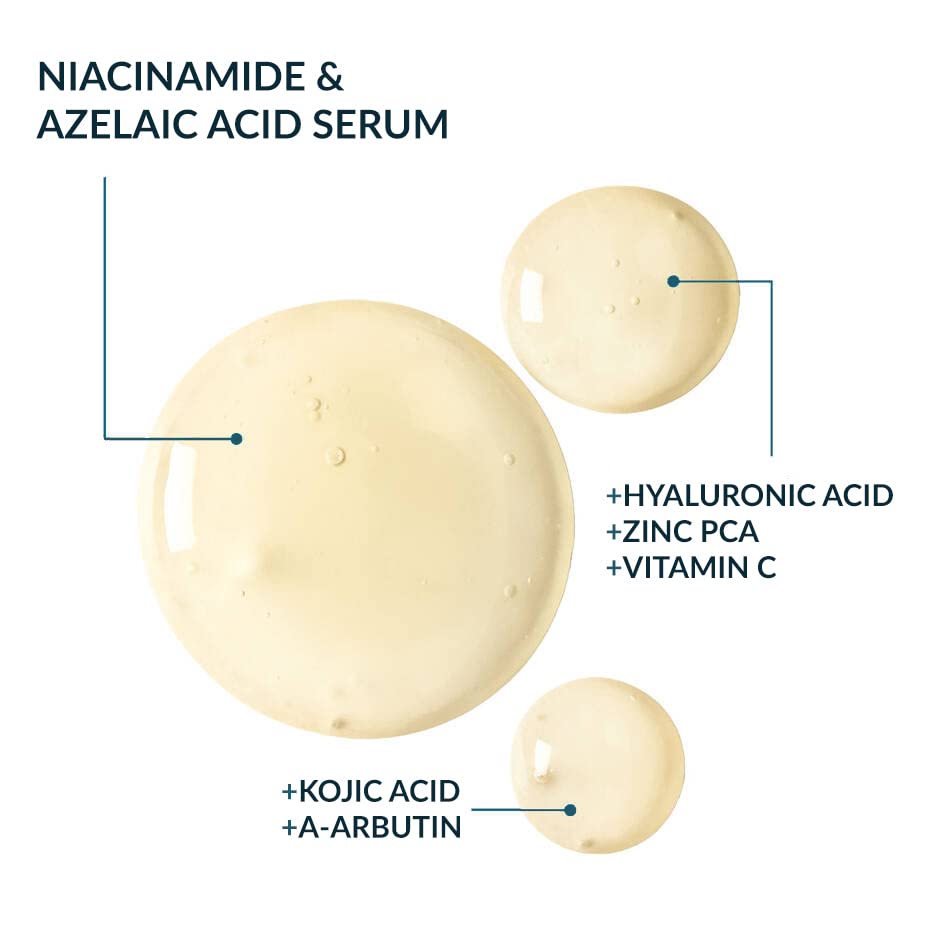 Niacinamide & Azelaic Acid Face Serum 12% - Natural Dark Spot Corrector & Hyperpigmentation Treatment, Brightening Serum, Manages Cystic Acne & Rosacea with Kojic Acid & A-Arbutin, 1 oz