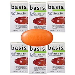 basis vitamin bar soap – cleans and softens with vitamin c, e, and b5 – use for body wash or hand soap – pack of 6 bars
