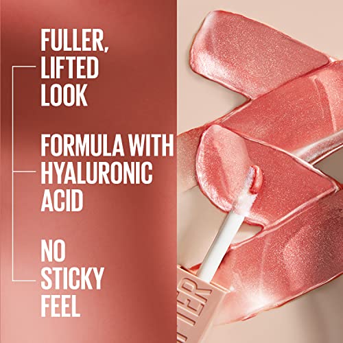 Maybelline Lifter Gloss, Hydrating Lip Gloss with Hyaluronic Acid, High Shine for Fuller Looking Lips, XL Wand, Stone, Rosey Neutral, 0.18 Ounce