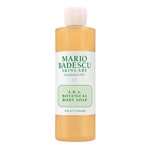 mario badescu aha botanical body wash moisturizing, clarifying and gentle exfoliating body wash for brighter, softer and smoother skin, body soap infused with glycolic acid & fruit enzymes, 8 fl oz
