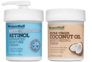 naturewell retinol + coconut oil bundle, retinol advanced moisturizer (16 oz) + extra virgin coconut oil moisturizer (16 oz), non-greasy, ultimate hydration, for face & body