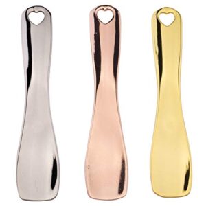 teensery 3 pcs metal cosmetic spoon spatulas makeup skin care facial cream mask scoop tool for home salon (gold, silver, rose gold)