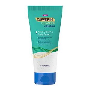 differin body scrub with salicylic acid acne clearing improves tone and texture prone skin on back shoulders and chest, 8 oz (packaging may vary)