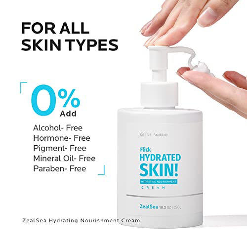 ZealSea Body and Face Moisturizer with Hyaluronic Acid and Ceramide, Daily Facial and Body Lotion, Day and Night Hydrating Moisturizing Cream for All Skin Types, Hydrate and Soothe Dry Skin, 10.2 oz