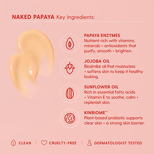 Kinship Naked Papaya Enzyme Gentle Milk Cleanser - Jojoba Oil + Sunflower Oil with Vitamin E to Soothe & Replenish Skin - Facial Cleanser & Makeup Remover with Kinbiome Probiotic (5.25 oz)