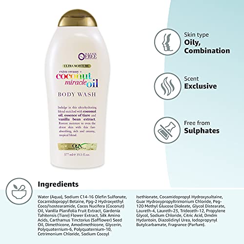 OGX Extra Creamy + Coconut Miracle Oil Ultra Moisture Body Wash, 19.5 Fl Oz