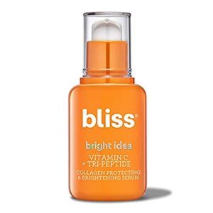 bliss bright idea vitamin c + tri-peptide collagen protecting & brightening serum for dark spots, even skin tone, fine lines & wrinkles – clinical grade vitamin c – suitable for all skin types- 1 fl oz – clean – vegan & cruelty-free