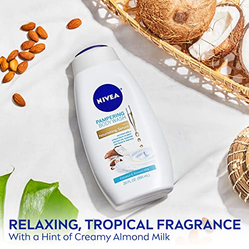 NIVEA Coconut and Almond Milk Body Wash with Nourishing Serum, 20 Fl Oz Bottle