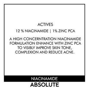 Niacinamide Absolute - 12% Niacinamide 1% Zinc PCA & Hyaluronic Acid 1oz, Vitamin B3 serum to Minimize Pores, Balance Oil Production, Wrinkles, Fine Lines, Facial Serum