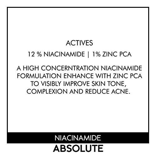 Niacinamide Absolute - 12% Niacinamide 1% Zinc PCA & Hyaluronic Acid 1oz, Vitamin B3 serum to Minimize Pores, Balance Oil Production, Wrinkles, Fine Lines, Facial Serum