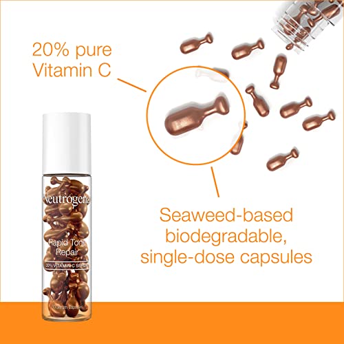 Neutrogena Rapid Tone Repair 20% Vitamin C Brightening Serum Capsules, Antioxidant Face Serum to Brighten Skin Tone & Reduce The Look of Dark Spots, Non-Comedogenic, 30 Serum Capsules