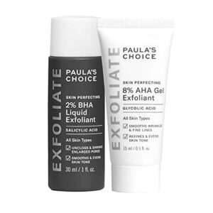paula’s choice skin perfecting 8% aha gel exfoliant & 2% bha liquid travel duo, facial exfoliants for blackheads & wrinkles, face exfoliators w/glycolic acid salicylic acid
