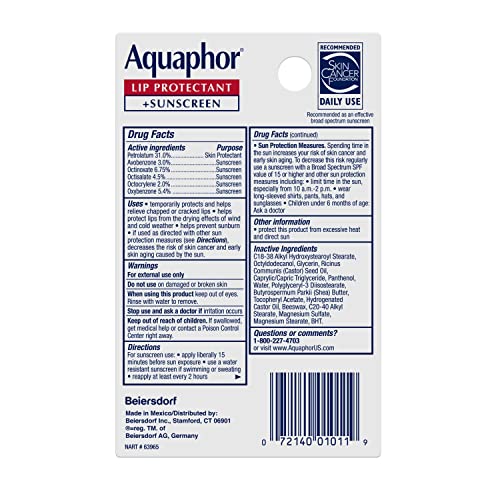 Aquaphor Lip Repair Lip Balm with Sunscreen, Lip Protectant, Lip Balm SPF 30, 0.35 Oz Tube