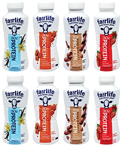 Fairlife Protein Shakes Variety Pack | Nutrition Plan | High Protein | Sampler | Chocolate, Vanilla, Strawberry, and Salted Caramel Shake Flavor Variety | 8 Pack - 11.5 oz Each Bottle | Niro Assortment