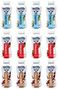 fairlife protein shakes variety pack | nutrition plan | high protein | sampler | fairlife chocolate, vanilla, strawberry flavor variety | 12 pack – resealable 11.5 oz each bottle | niro assortment