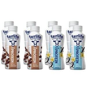 fairlife nutrition plan high protein shake variety pack- 11.5 fl oz (8 pack) in sanisco packaging. (chocolate & vanilla)