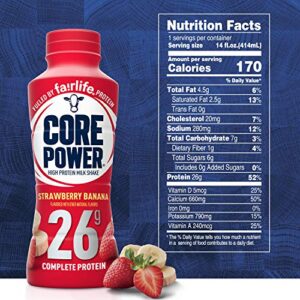 Fairlife Core Power 26g Protein Milk Shakes, Ready To Drink for Workout Recovery, Strawberry Banana, 14 Fl Oz