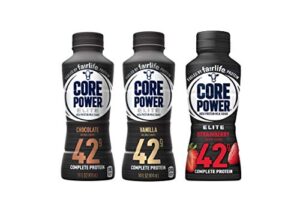 core power elite high protein shake (42g), 3 flavor variety, ready to drink for workout recovery, 14 fl oz bottles (pack of 12)