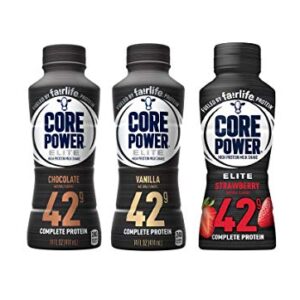 Core Power Elite High Protein Shake (42g), 3 Flavor Variety, Ready To Drink for Workout Recovery, 14 Fl Oz Bottles (Pack of 12)