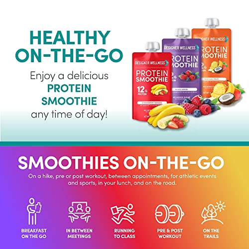 Designer Wellness Protein Smoothie, Real Fruit, 12g Protein, Low Carb, Zero Added Sugar, Gluten-Free, Non-GMO, No Artificial Colors or Flavors, Variety Pack, 12 Count