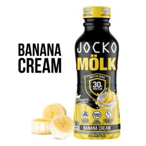 Jocko Mölk Banana Cream Protein Shakes – Naturally Flavored Protein Drinks, KETO Friendly, No Added Sugar, 30g Grass Fed Protein - Protein Shakes Ready to Drink, 12 FL Oz, 12pk