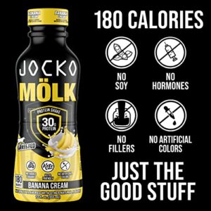 Jocko Mölk Banana Cream Protein Shakes – Naturally Flavored Protein Drinks, KETO Friendly, No Added Sugar, 30g Grass Fed Protein - Protein Shakes Ready to Drink, 12 FL Oz, 12pk