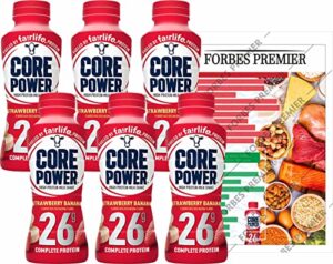 fairlife core power high protein milk shake, natural flavor ready to drink protein shake, the best strawberry protein shakes, 14 fl oz , 26gm (strawberry banana flavor, pack of 6 bottles) protein, beverages, strawberries, forbes premier card included!