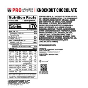 Muscle Milk Pro Advanced Nutrition Protein Shake, Knockout Chocolate, 11.16 Fl Oz Bottle, 12 Pack, 32g Protein, 1g Sugar, 16 Vitamins & Minerals, 5g Fiber, Workout Recovery, Energizing Snack, Packaging May Vary