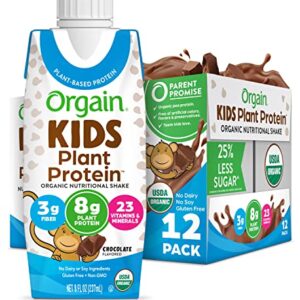 Orgain Organic Kids Vegan Protein Nutritional Shakes, Chocolate - 8g of Protein, Contains Fiber and 23 Vitamins and Minerals, Plant Based, No Gluten or Soy, Non-GMO, 8 Fl Oz (Pack of 12)