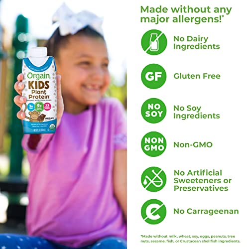 Orgain Organic Kids Vegan Protein Nutritional Shakes, Chocolate - 8g of Protein, Contains Fiber and 23 Vitamins and Minerals, Plant Based, No Gluten or Soy, Non-GMO, 8 Fl Oz (Pack of 12)