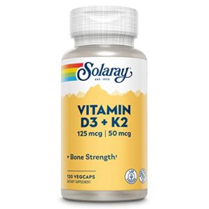 solaray vitamin d-3 + k-2, calcium absorption, bone strength, cardiovascular & immune function support (120 count (pack of 1))