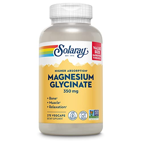 Solaray Magnesium Glycinate, New & Improved Fully Chelated Bisglycinate with BioPerine, High Absorption Formula, Stress, Bones, Muscle & Relaxation Support, 60 Day Guarantee, 68 Servings, 275 VegCaps