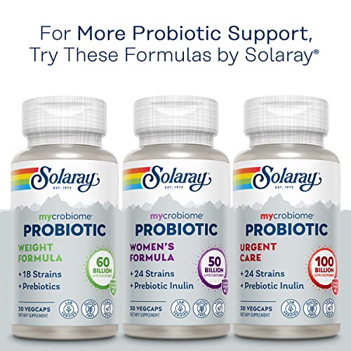 SOLARAY Mycrobiome Probiotic Women’s Formula, 24 Strains Plus Prebiotic Inulin, Specially Formulated for Women, Digestion, Mood & Urinary Tract Support, 50 Billion CFU, 30 Servings, 30 VegCaps