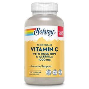 solaray vitamin c 1000mg timed release capsules with rose hips & acerola bioflavonoids, two-stage for high absorption & all day immune function support (275 count (pack of 1))