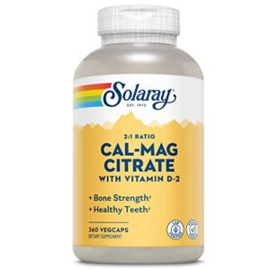 solaray calcium magnesium citrate 2:1 ratio with vitamin d2, healthy bone, muscle & nerve support, 60 serv, 360 vegcaps