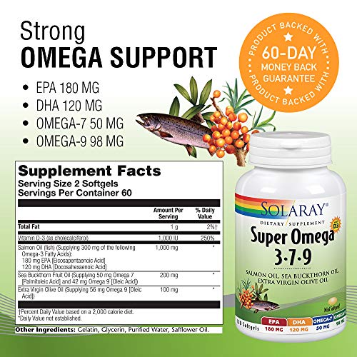 SOLARAY Super Omega 3 7 9 | Supports Healthy Skin, Cardiovascular Function, More | EPA, DHA, Essential Fatty Acids from Fish Oil | Mini Softgel, 120ct