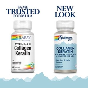SOLARAY Type I, II & III Collagen Keratin | ALA & Hyaluronic Acid | Hair, Skin & Joint Health Support, 60 Caps, 30 Serv.
