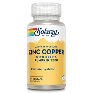solaray zinc copper amino acid chelates, healthy cellular, heart & thyroid function support, vegan, 100ct, 100 serv.