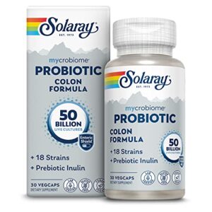 solaray mycrobiome probiotic colon formula | formulated to support healthy intestinal & colon function, immunity & more | 50 billion cfu | 30 vegcaps