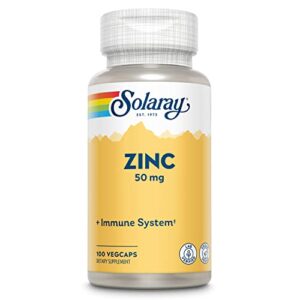 solaray zinc 50mg immune support supplement, bioavailable chelated zinc capsules, cellular health and immune system formula with pumpkin seed, vegan, 60-day money back guarantee, 100 serv, 100 vegcaps