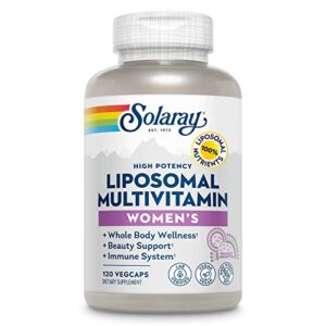 solaray liposomal multivitamin for women, enhanced absorption, high potency w/iron, vitamin d, vitamin c, b12, biotin, coq10, immune support, bone health, vegan, 60 servings, 120 vegcaps