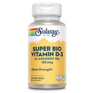 solaray super bio vitamin d-3 in coconut oil, healthy bone strength & immune support, no soy, 120 softgels