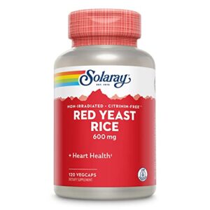 solaray red yeast rice, healthy heart & cardiovascular support, non-irradiated & citrinin-free, 60 day money-back guarantee, 120 servings, 120 vegcaps